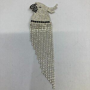 Vtg chunky 4 3/4" rhinestone crystal wedding fringe dangle parrot bird  brooch